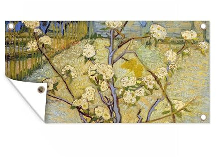 MuchoWow Poster exterieur Poirier en fleurs - Vincent van Gogh Decoration murale 160x80 cm Résistant aux intempéries/soleil