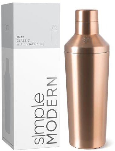 Simple Modern Gold Cocktail Shaker Geschenkset mit Jigger Deckel | Isolierter Boston Martini Mixer Edelstahl Weihnachtsgeschenke für Männer Frauen | Kompatibel mit Classic Tumbler Kollektion | Metallic Gold