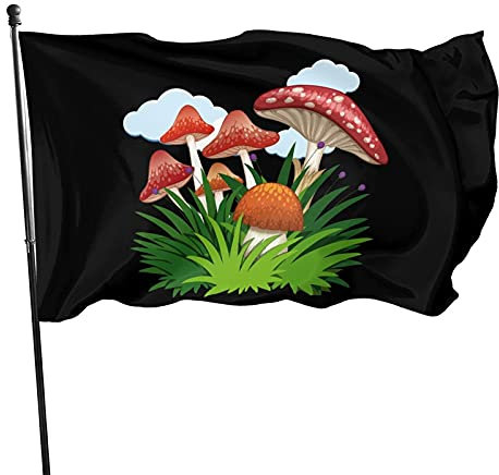 Dekoration Flagge Gras Und Pilze Fahne Witterungsbeständiges Gartenflaggen Wetterfeste Hanging Flag Für Draußen Drinnen Haus 90X150Cm