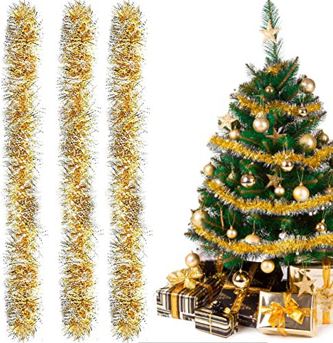 Weihnachten Lametta Girlande, 3 Stück Weihnachtsbaum Lametta Girlande, Gold Lametta Weihnachtsbaum, Tinsel Garland, Weihnachten Lametta, Weihnachten Girlande Metallisch, Festliches Weihnachten Lametta