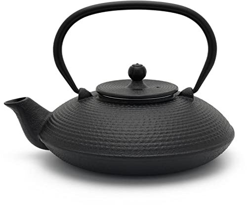 Bredemeijer kleine schwarze Asia Guss-Teekanne 0.8 Liter - Teekessel mit Edelstahl Tee-Filter-Sieb-Einsatz für losen Tee - gusseiserne Kanne für alle Teesorten geeignet
