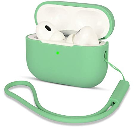 AOTUAO Kompatibel mit AirPods Pro 2 Hülle Case, Silikon Stoßfeste Schutzhülle für AirPods Pro 2. Generation 2022 Case Cover mit Silikon Lanyard, Front-LED Sichtbar, Fruit Green