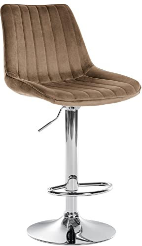 CLP Tabouret De Bar Toni en Velours I Chaise Haute De Bistrot avec Repose-Pieds Hauteur Réglable Pivotant, Couleur:Marron, Couleur du Cadre:Chrome