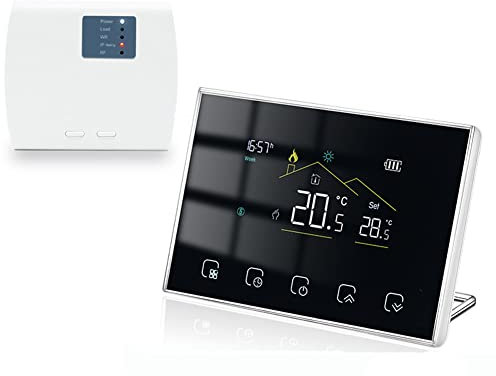 Termostato Calefaccion WiFi Inalámbrico,Termostato Inteligente para Calefacción de Calderas, Termostato Calefaccion Programable WiFi Pilas Compatible con Alexa Google Home