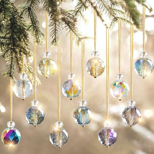 UXORSN Bola de Navidad 22 mm Bolas Colgantes de arboles de Navidad Artilugios Decorativos Colorados Prisma Bola de Cristal Atrapasoles Feng Shui Colgante para Decoración (2.5cm TypeA)