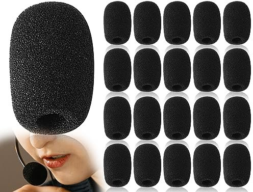 ZoeTekway 20 Stücke Schwarz Popschutz Kopfhörer Mikrofon Schaumstoff Spuckschutz Windschutzscheibe für Bühnenperformance Treffen(Höhe 40 mm)