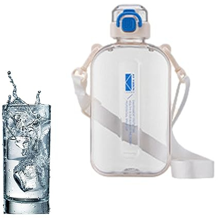 Fowybe Quadratische Wasserflasche, Quadratische Trinkflasche mit Schultergurt, 750 ml tragbare, flache, durchsichtige, wiederverwendbare Trinkflasche, Flasche mit großem Fassungsvermögen für Männer