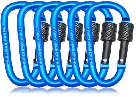 Morn Light 6 Pack D-Ring Locking Key Hook,Aluminum Spring Snap Hook Carabiner,Twist Lock Carabiners,Key Clip Caribeener for Hammock, Backpack, Water Cup, Pet Leashes.(Dark Blue)