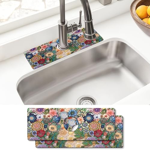 Sinkmat Absorbierende Matte, 2 Stück, Abtropfmatte um die Spüle, Spritzschutz hinter dem Wasserhahn, Waschbeckenmatte für Küche, Badezimmer, Insel, Wohnmobil, 38 x 14 cm