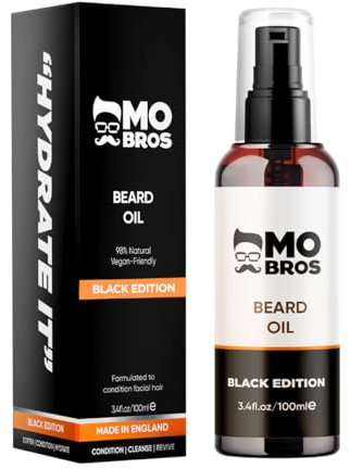 Mo Bros Bartöl, 100 ml, Black Edition, von Köln inspiriert, pflegende und pflegende Formel, reich an Omegas und Vitamin E, fördert gesundes Bartwachstum.