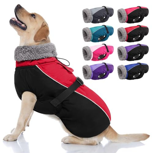 AOFITEE Warmer Hundemantel, Rollkragen gefütterter Hundewintermantel mit Leine Loch verstellbare Hundejacke, wasserdichte Hundeschneejacke für kaltes Wetter Hundemäntel für kleine mittlere große Hunde