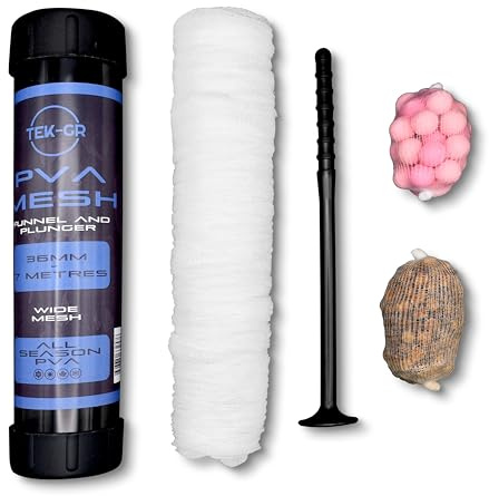 Tek-Gr Pva-Netz-Set, 7 m x 36 mm, breites PVC-Netz, Karpfenangeln, Zubehör mit Trichter und Kolbensystem, für alle Jahreszeiten, PVC-Netztasche, 7 m