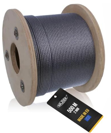 NAJDER - Stahlseil - Edelstahlseil - Gewebtes Stahlseil 7x19 - Zugfestes Seil 1570 N/mm2 - Säurebeständiges Stahlseil - Spannseil - Balustradenseil - Durchmesser 2mm - 500 Meter