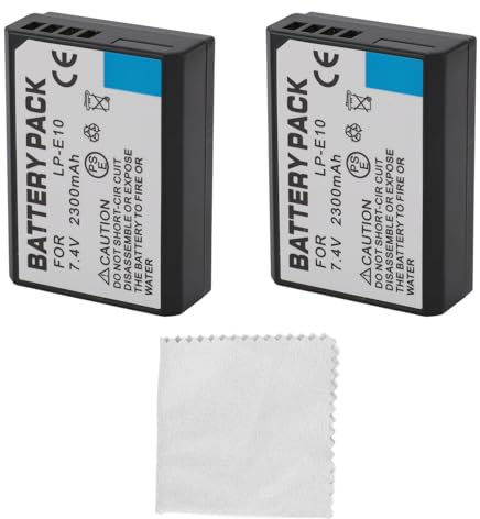 LP E10 Battery, 2pcs Camera Battery Replacement 2300mAh Li Ion Battery Pack for KISSX50 X70 T5 T3 T100 4000D 3000D 2000D 1500D 1300D 1200D 1100D Camera