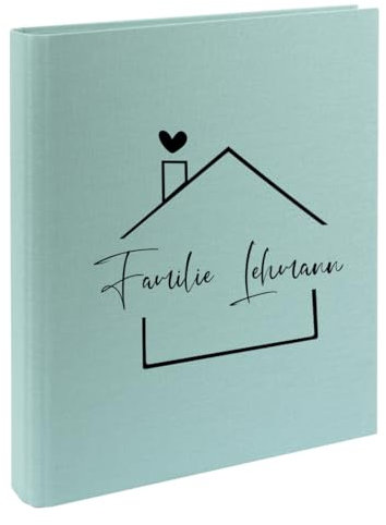 AWASG Dokumentenmappe Familie Haus - Personalisiert mit Namen - Ringbuch Ordner für die Familie - Familienordner Leinen zum Einsortieren von Unterlagen (mint)