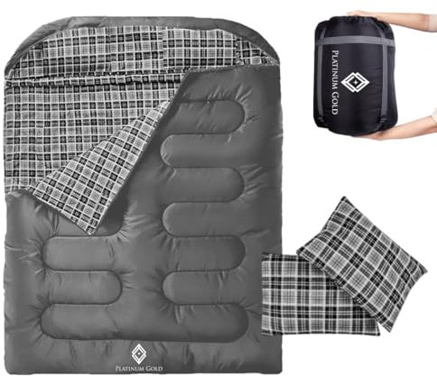 Flanellschlafsack für Erwachsene, 3–4-Jahreszeiten-XL-Schlafsack, Einzelschlafsack für 1 Person, Schlafsack Outdoor und Sommer, Sleeping Bag für Indoor- und Outdoor-Aktivitäten (Grey/Grey)