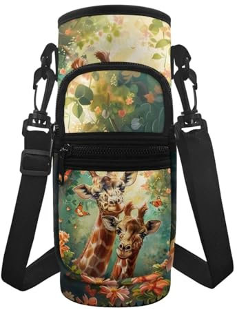 chaqlin Funny Giraffe Print Water Bottle Bags for Kids and Adult,Portable Water Bottle Carrier Sling Crossbody Bags Phone Holder,Credit Card Holder Zipper Wallet with Adjustable Strap