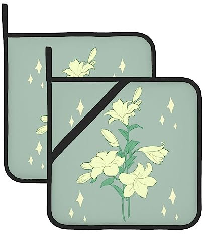 YYHHAOFA Quadratische, isolierte Topfuntersetzer mit Cartoon-Lilien-Muster, hitzebeständig, 20,3 x 20,3 cm, 2 Stück