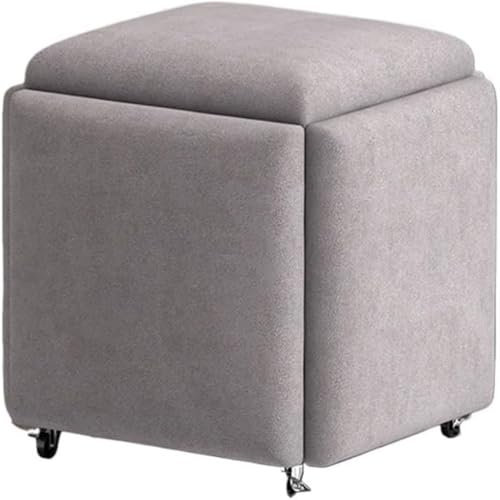 QUINTO Sofa Hocker 5 in 1, stapelbare Nesting Ottomane Fußstütze mit Drehrollen, Creative Cube Sofa, Schminkstuhl für Wohnzimmer Schlafzimmer Sofa Hocker,Grau,45cm