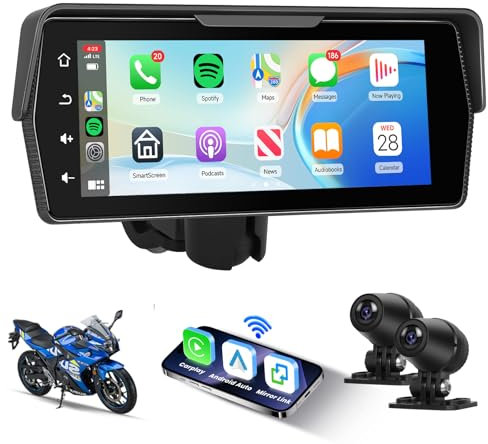 Hodozzy GPS para Motocicleta con Carplay y Android Auto, 6,86 Pulgadas Pantalla Carplay Portátil con Dashcam Delantero Trasero, Pantalla Táctil Impermeable IP67 con Bluetooth/Control por Voz