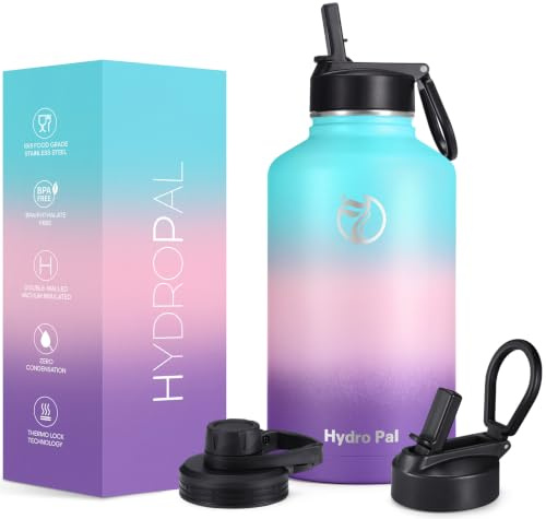 HydroPal Vacuum Insulated 1.9L Stainless Steel Water Bottle with Dual Lids | BPA Free, Leakproof 1.9L Vacuum Insulation Keeps 12H Hot 24H Cold, Bottle with Straw & Spout Lids for Gym Sports Travel Daily