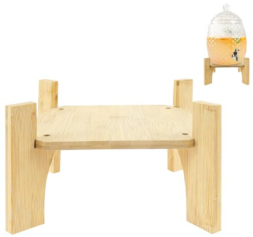 BAODBF Ständer Gestell für Glasspender,Getränkespender Halter,Diagonale 25cm,Widerstandsfähig und Langlebig Wasserkannenhalter,Bambus Kannenhalter,Ständer für Getränkespender