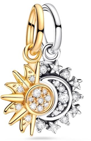 Ahokei Damen Charm Anhänger Für Armband, Sonne Mond Silber Charms & Beads Für Damen,Sonne Charms Anhänger Gold Moments Teilbarer Charm Gold For Ketten Geschenk Frauen