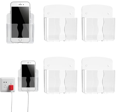 4 stycken vägghållare för mobiltelefon, mobiltelefonhållare, väggfjärrkontroll, hållare, lim, laddningsstativhållare, datakabelupptagningshål, väggfäste, mobiltelefon med laddningshål för duschsäng