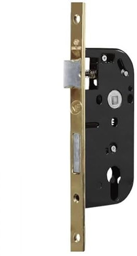Bricard - Serrure à larder à cylindre noir axe 40 mm A encastrer réversible bouts carrés doré NF