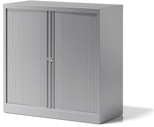 BISLEY Rollladenschrank Essentials mit 1 Fachboden für 2 Ordnerhöhen, Metall, Sl355 Rollladen/Korpus Silber, 47 x 100 x 100 cm