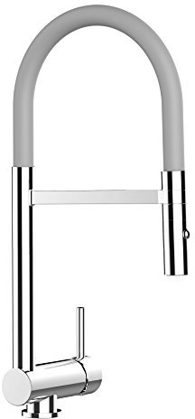 VIZIO NIEDERDRUCK Einhebel Küchenmischer Vorfenster 6cm Küchenarmatur mit 2 strahl Handbrause mit schwenkbarem Auslauf/CHROM/Profi/Design/Restaurant/Haus … (grau)