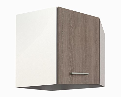 Berlioz Créations PRIMA PG58HGC Eckhängeschrank für Küche, 1 Dekortür aus strukturierter Eiche, 57,5 x 57,5 x 55,4 cm, 100 Prozent französische Herstellung