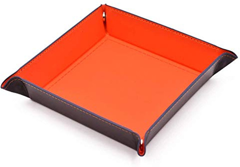 Würfeltablett – Umweltfreundliches Leder, zusammenklappbar, Würfeltablett für Kleingeld, Schlüssel, Geldbörse, Münzbox, Tablett (Orange)