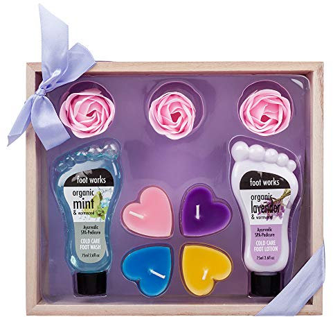 Coffret cadeau 9 pièces pour femme avec lotion, savon, fleurs et bougies - Menthe bio et absinthe