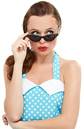 NET TOYS 60er Jahre Cat Eye Sonnenbrille - Schwarz - Extravagantes Damen-Accessoire Vintage-Brille - Genau richtig für Mottoparty & Karneval