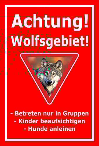 Melis-Folienwerkstatt Schild Achtung - Wolf-sgebiet - 30x20cm - Bohrlöcher - 3mm Aluverbund – 20 VAR S00359-206-D