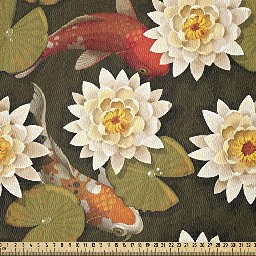 ABAKUHAUS asiatisch Stoff als Meterware, Japan spornte Lotus Koi, ausdehnbar mit Elestan für Heimwerkarbeiten und Näharbeiten, 1Meter, Orange