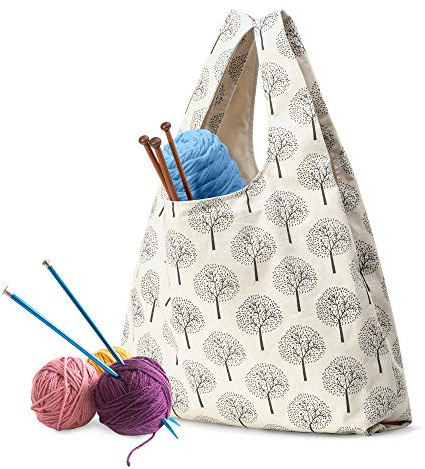 Yarwo Häkelgarn Tasche Tragetasche für Stricken Wolle, Häkel Zubehör, Baum | Mit Hauptfach für Wolle, Großer Innentasche für WIP, 2 Schlitzen für Nadeln und Rück-Reißverschlusstasche für Strickprojekte