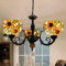 Kronleuchter Pendelleuchte Tiffany Vintage Esszimmer Wohnzimmer Schlafzimmer Esstisch Küchen LED E27 Hängelampe Rustikal Kreativ Sonnenblume Design Runde Glas Lampe, 3-flammig, Höhenverstellbar, Ø57cm