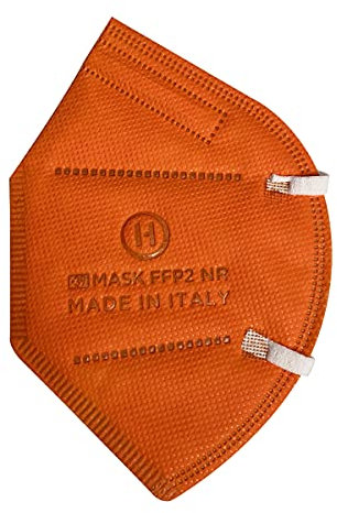 15 Mascherine FFP2 certificate CE colorate ARANCIONE prodotte in ITALIA. Elastici morbidi bianchi, 5 strati Filtraggio ≥95%. Sigillate singolarmente. Certificazione ISO 9001 ed UE 2016/425