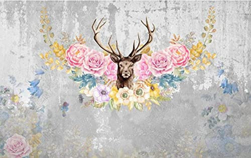 Papier Peint Panoramique Wapiti De Fleurs Rétro Papier Peint 3D Tapisserie Murales Chambre Salon Décoration,200x140cm