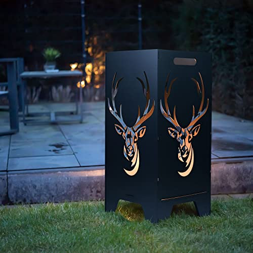 FEUERTONNEN BERTLING® Feuertonne Mit Natur Motiv | Stabiles Stecksystem Mit Tragegriffen | Besonders Robust & Aus Hochwertigem Stahl | Für Eine Knisternde Gemütlichkeit In Deinem Garten (78cm Hirsch)