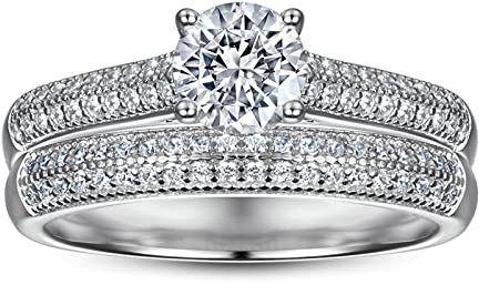 Mesnt Ring 925 Silber Schlichter Freundschaftsring Hochzeit Ringe 2 Ring Set 2 Reihen Runder Zirkonia 6mm Ring 925 Silber Zirkonia Silber Größe 54 (17.2)