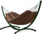Potenza Outdoor Hängematte mit Gestell für 2 Personen I Baumwolle Doppelhängematte XXL 220x160, 200kg I Hängemattengestell 220kg, wetterfest (Toffee, Gestell Grün)