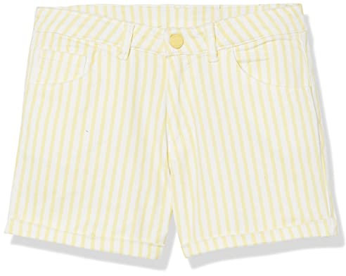 GUESS Mädchen Big Striped Stretch Bull Denim Shorts, Weiße und gelbe Streifen, 176