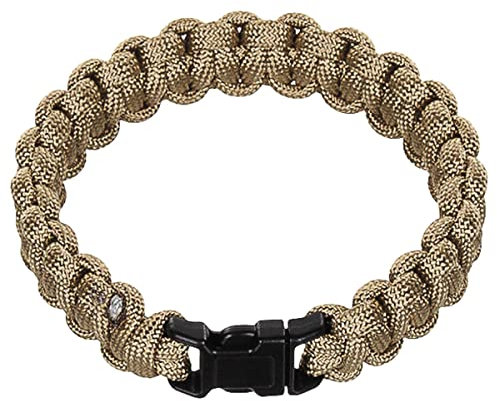 Paracord Survival Armband olive, schwarz, khaki coyote tan, je nach Auswahl Outdoor ca 2,20cm breit, 18 bzw 23 cm lang, Notfallseil Cord (24,5 cm khaki/coyote tan)