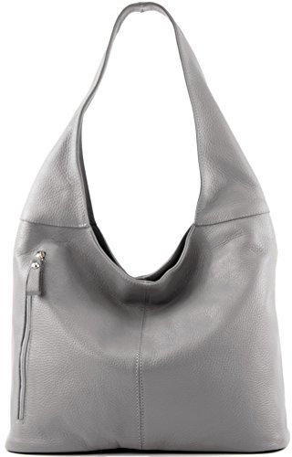 modamoda de T155 Damen Leder Shopper Schultertasche Large handmade in Italy, Farbe:Telegrau