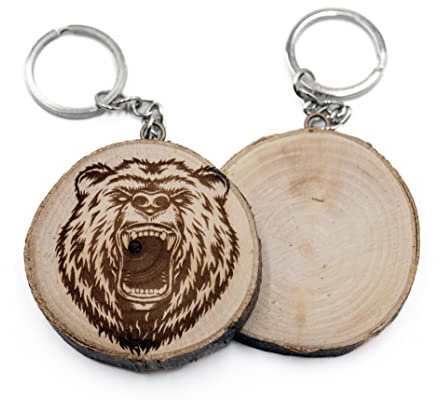 Generico Porte-clés en bois naturel avec ours tribal tatouage style ours ours, marron, Taille Unique