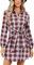MorFansi Robe chemise à carreaux élégante à boutons pour femme - Col en V - Manches longues - Robe décontractée avec ceinture, rouge, S