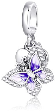 Lila Schmetterling Charms Anhänger 925 Sterling Silber für Europäische Armbänder und Halskette Schmetterling Charms mit 5A+ Zirkonia